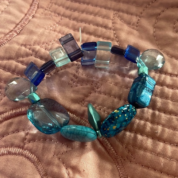 Handmade Blue Beaded Stone and Jewel Bracelet - Picture 1 of 2